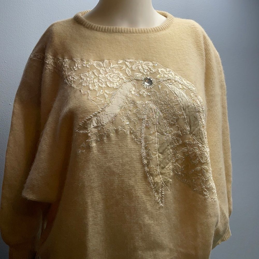 Kroshetta Vintage Beaded Sequin Bird Lambswool Sweater